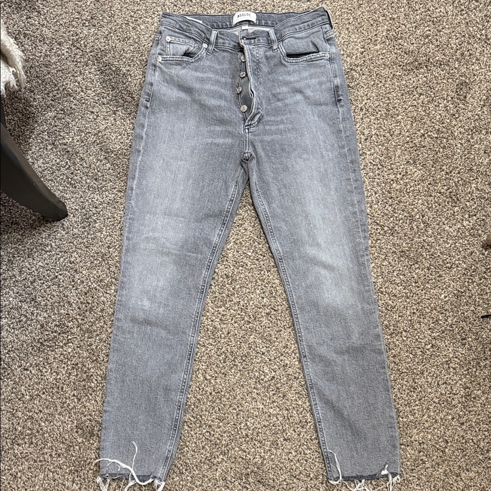 Agolde Gray Skinny Jeans with Button Fly